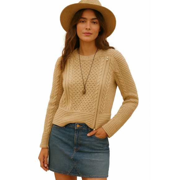 Veronica Beard Chunky Sweater Zipper Sleeve & Asymetrical Zipper M-L 100% Wool - Picture 1 of 5